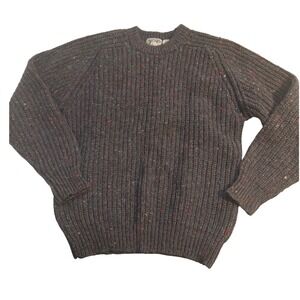 Sierra Mens Vintage 100% Wool Chunky Knit Confetti Sweater Charcoal Grey Medium